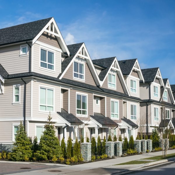 Row of the new townhouses in Richmond, British Columbia.